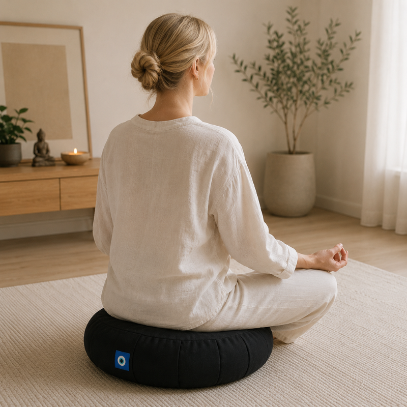Coussin de méditation en sarrasin, forme croissant – vue 8