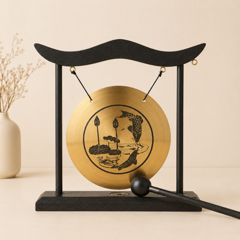 Gong tibétain de table, laiton et portique zen – vue 9