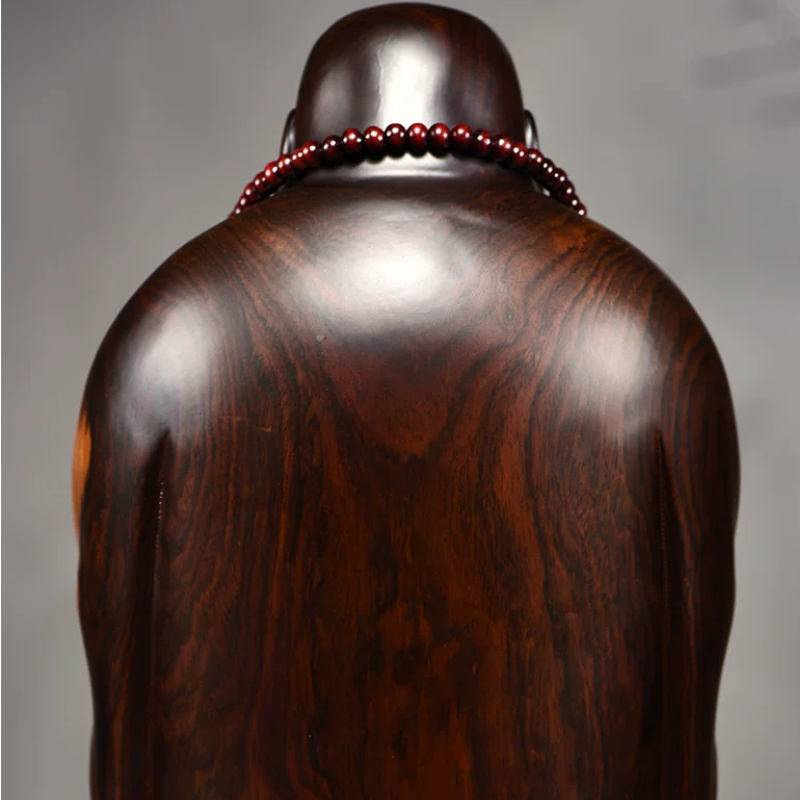 Statue Bouddha Rieur en bois sculpté – vue 7