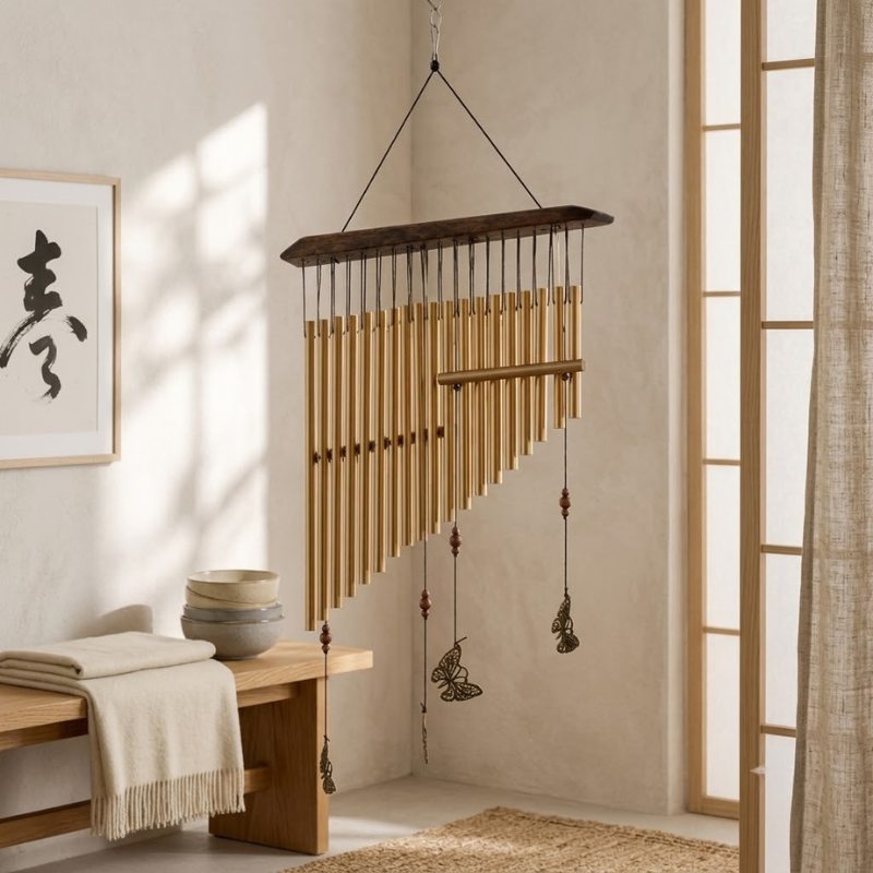 Carillon à vent doré, tubes et cloches zen – vue 5