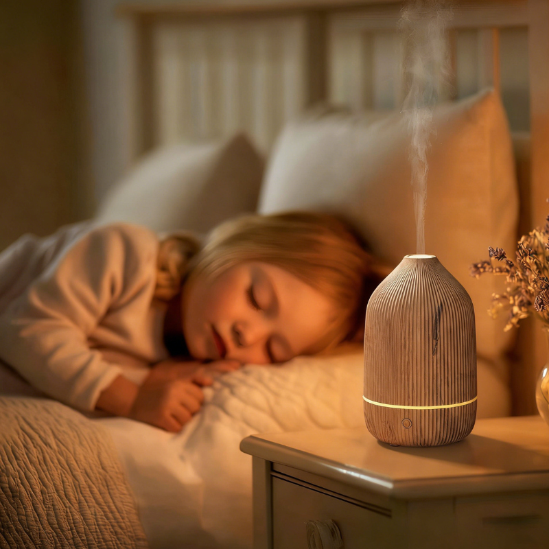 Diffuseur ultrasonique bois, brume et lumière douce – vue 6