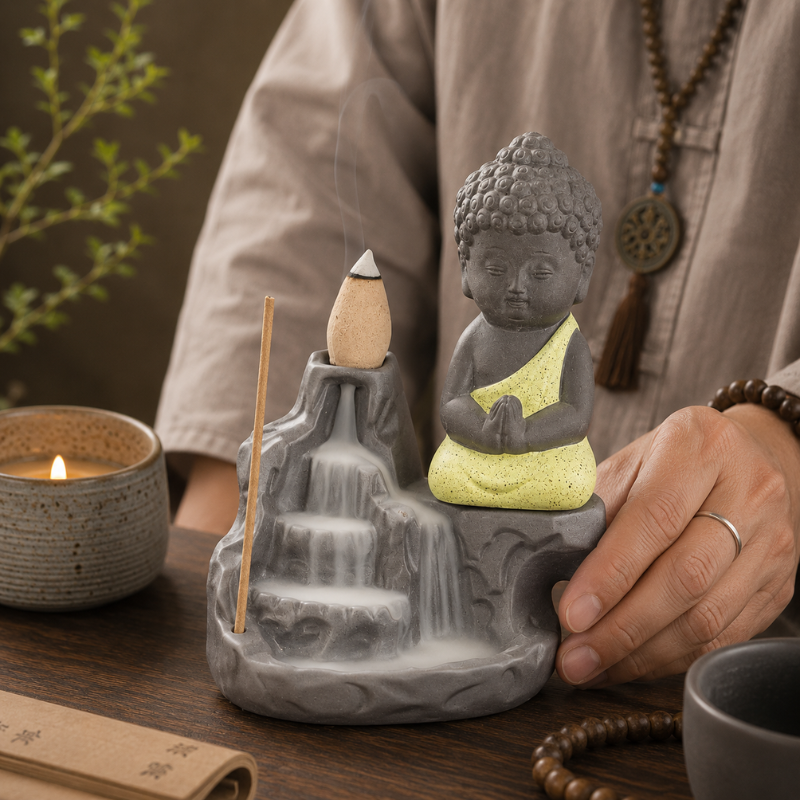 Porte-encens Bouddha à reflux, fumée cascade – vue 17