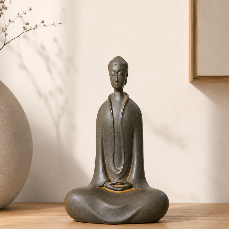 Statue zen Bouddha en méditation, gris mat Image
