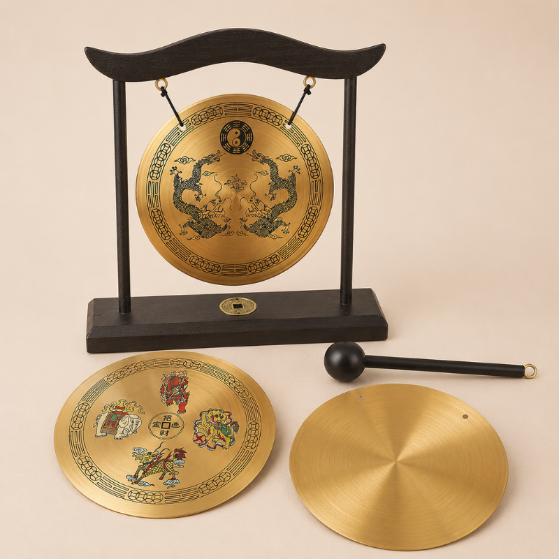 Gong tibétain de table, laiton et portique zen – vue 5