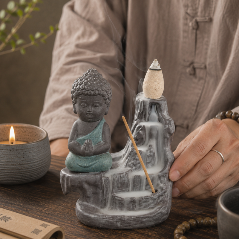 Porte-encens Bouddha à reflux, fumée cascade – vue 10