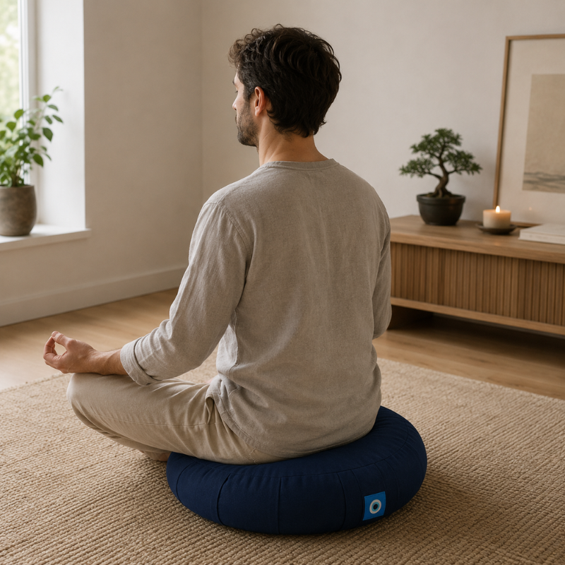 Coussin de méditation en sarrasin, forme croissant – vue 10