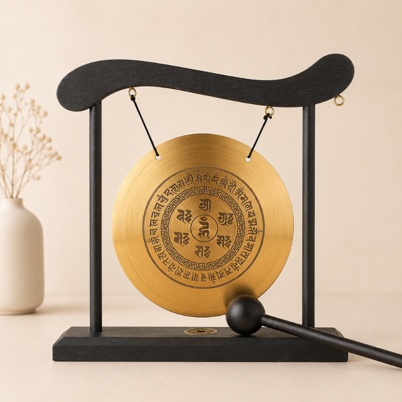 Gong tibétain de table, laiton et portique zen – vue 11