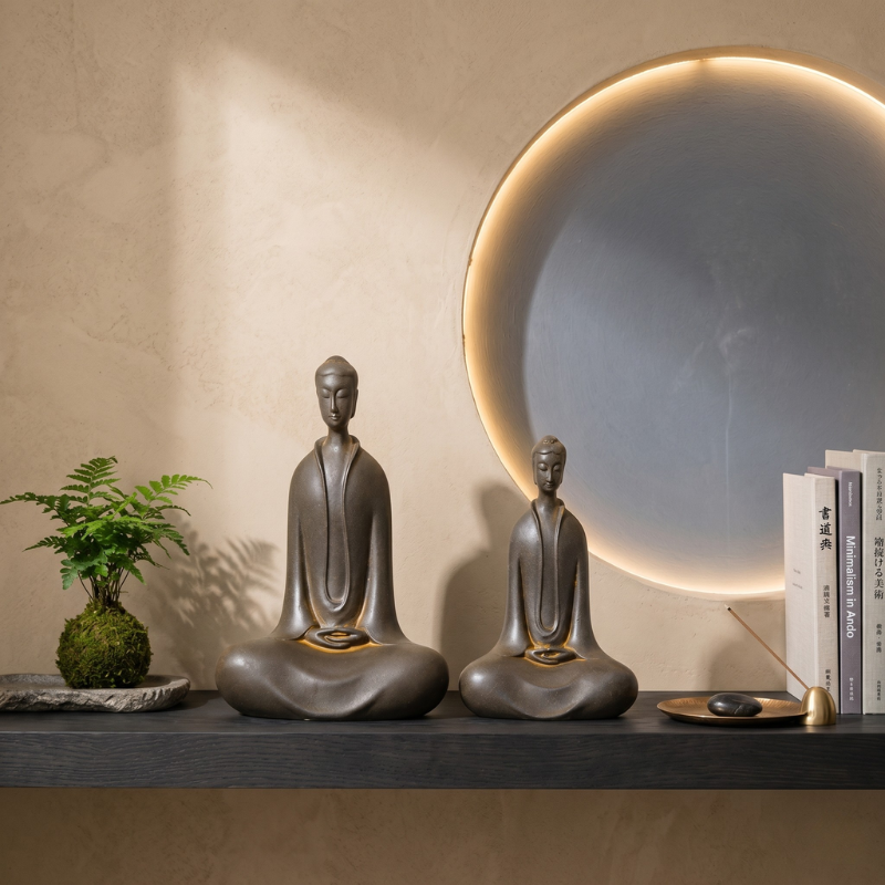 Statue zen Bouddha en méditation, gris mat – vue 9