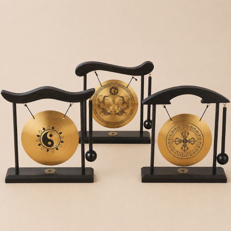 Gong tibétain de table, laiton et portique zen – vue 21