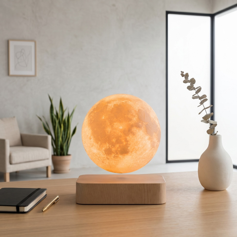 Lampe Lune en lévitation, socle bois – vue 10