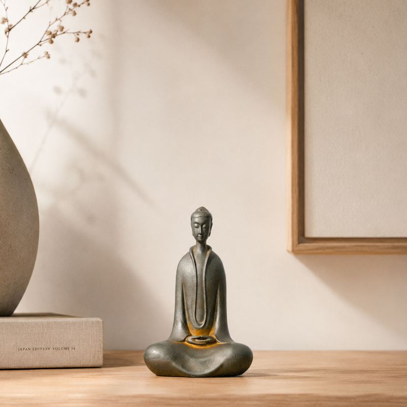 Statue zen Bouddha en méditation, gris mat – vue 4