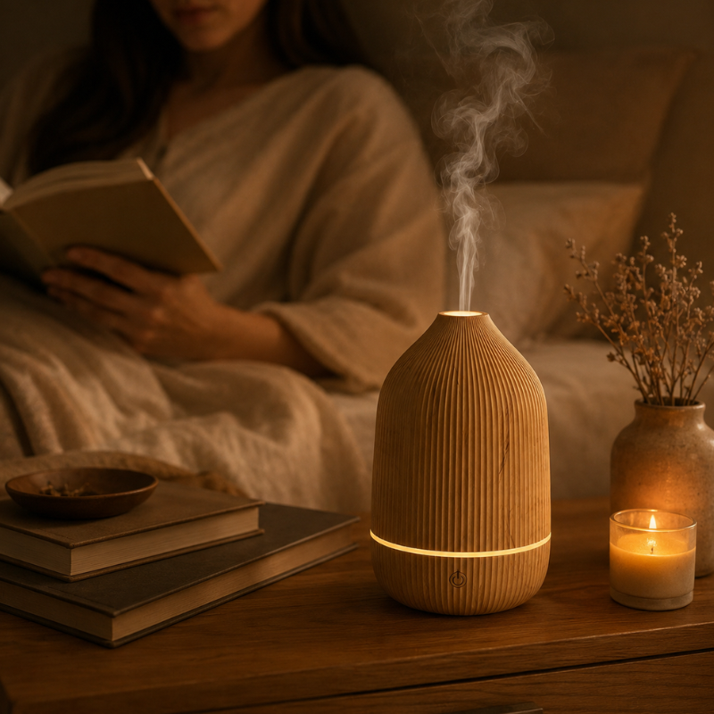 Diffuseur ultrasonique bois, brume et lumière douce – vue 7