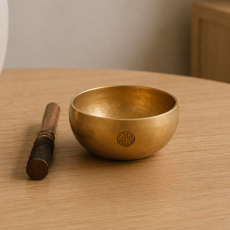 Bol chantant tibétain XL en laiton doré – vue 3