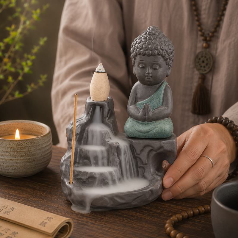 Porte-encens Bouddha à reflux, fumée cascade – vue 19