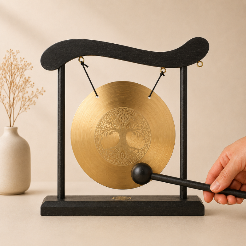 Gong tibétain de table, laiton et portique zen – vue 16