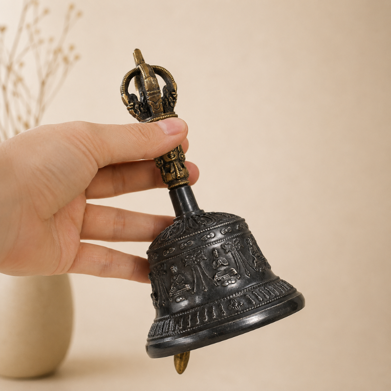 Cloche tibétaine en laiton, ghanta et dorje – vue 7