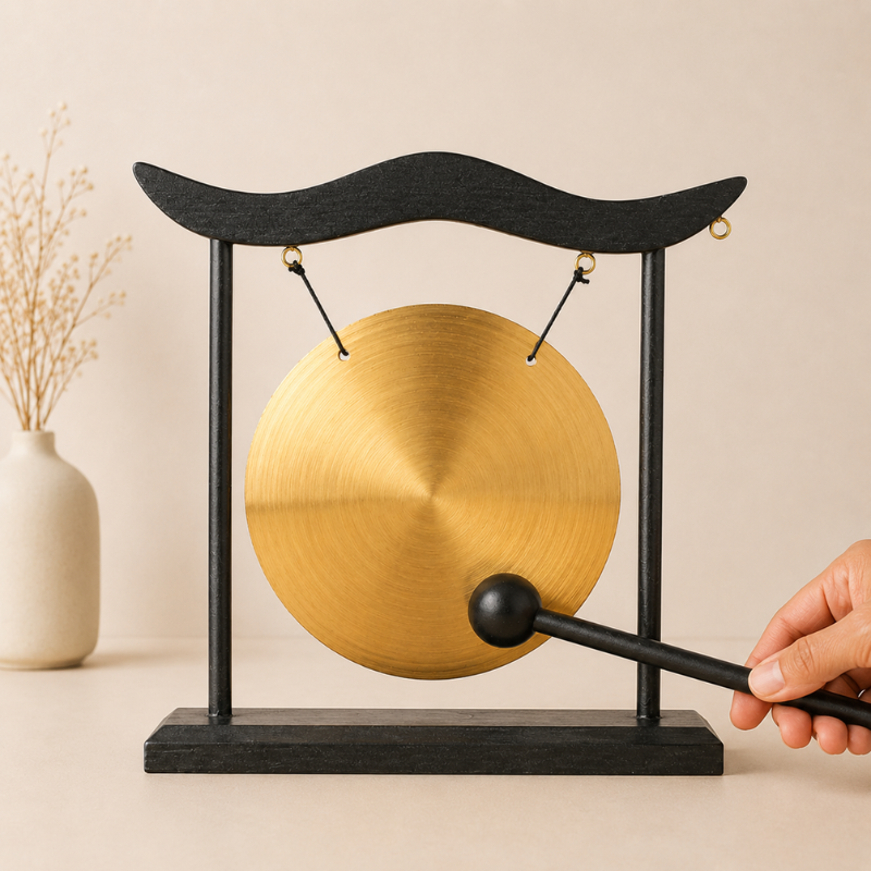 Gong tibétain de table, laiton et portique zen – vue 18