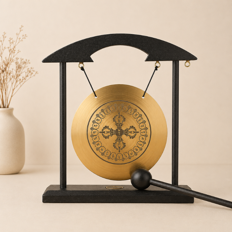 Gong tibétain de table, laiton et portique zen – vue 13