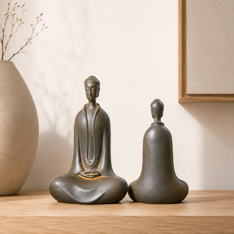 Statue zen Bouddha en méditation, gris mat – vue 6