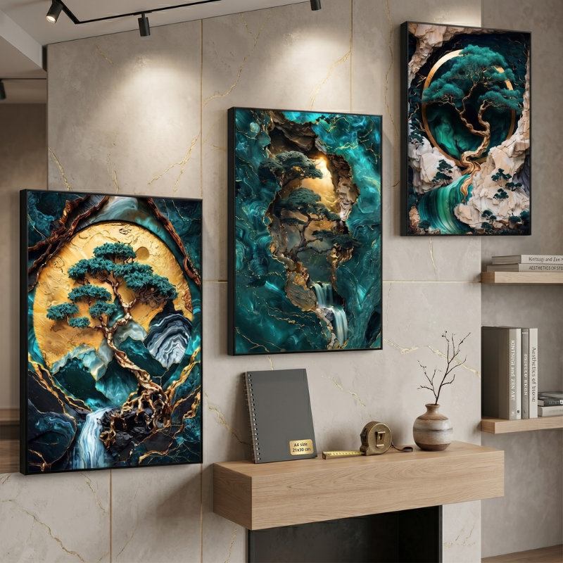 Tableau zen Arbre de vie, triptyque émeraude – vue 6