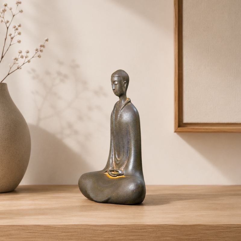 Statue zen Bouddha en méditation, gris mat – vue 2