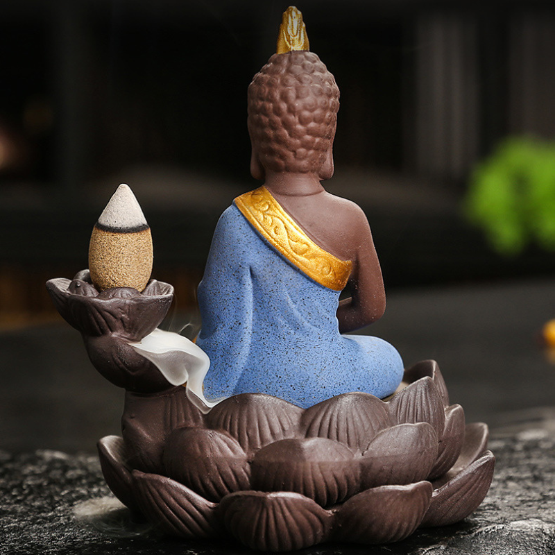Porte-encens Bouddha lotus à reflux céramique – vue 19
