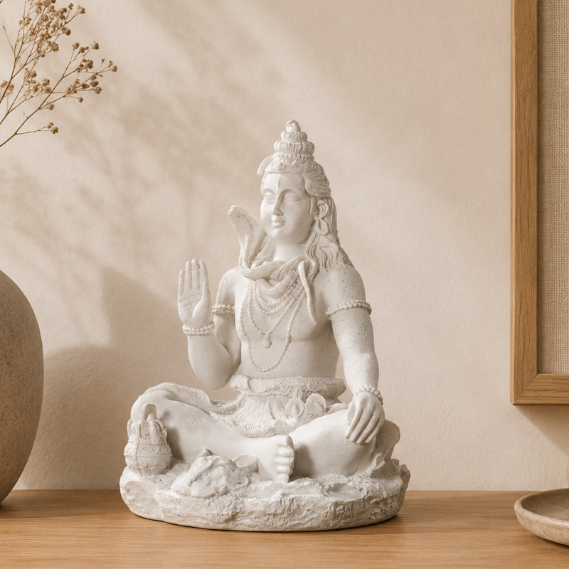 Statue Shiva en méditation, finition pierre claire Image