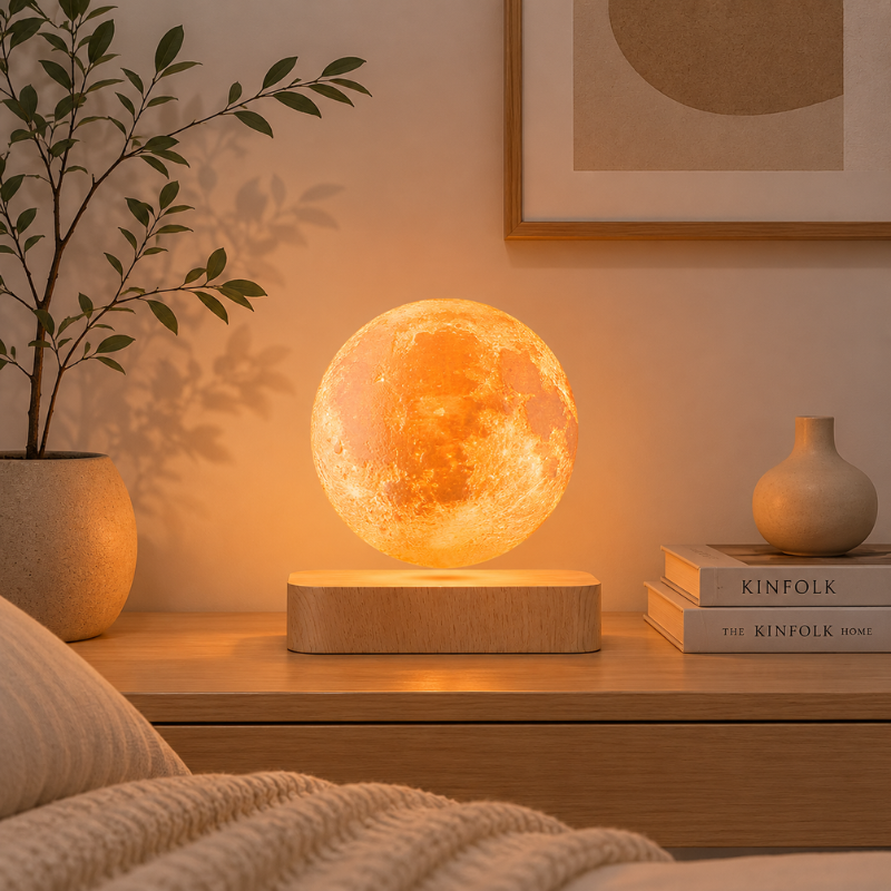 Lampe Lune en lévitation, socle bois – vue 11