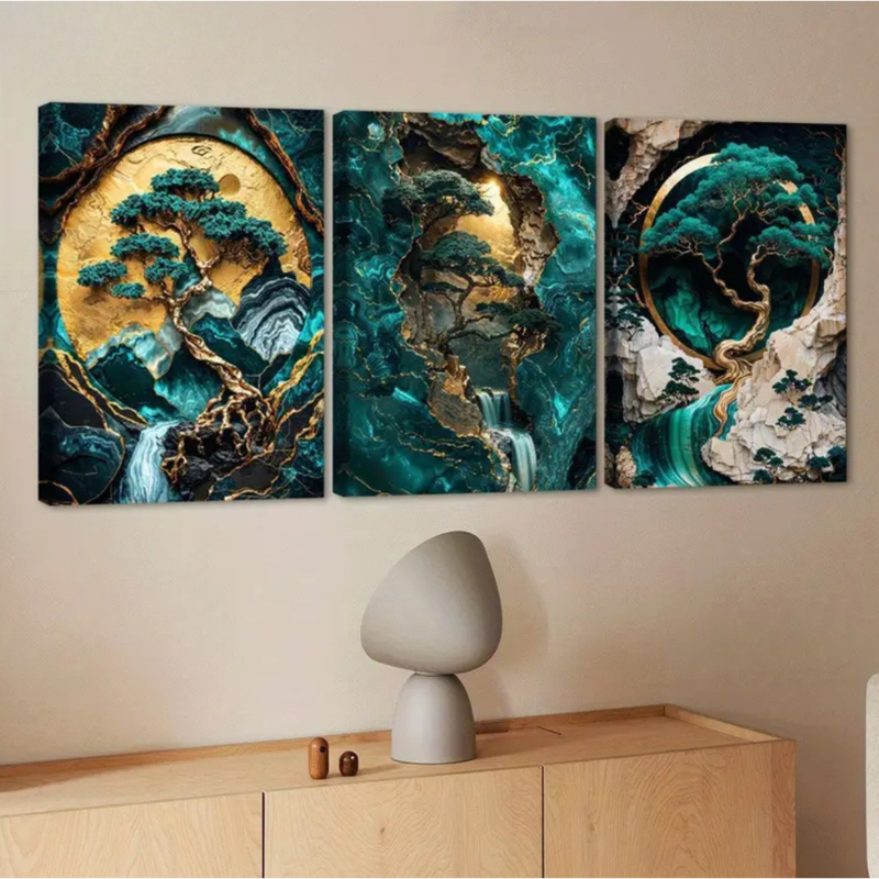Tableau zen Arbre de vie, triptyque émeraude – vue 7