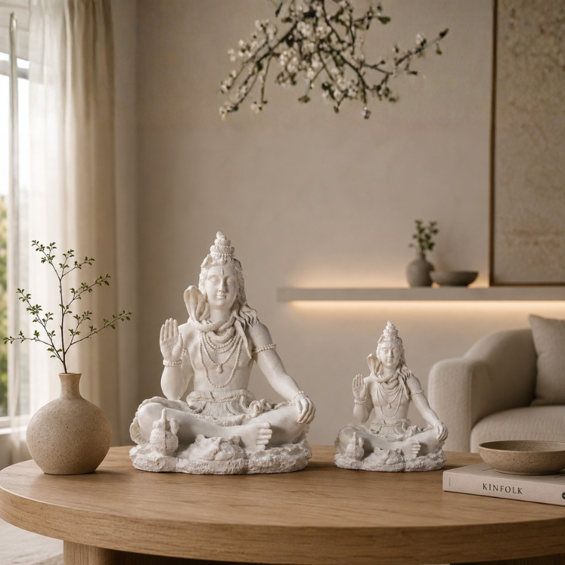 Statue Shiva en méditation, finition pierre claire – vue 7