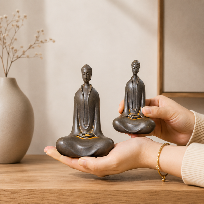 Statue zen Bouddha en méditation, gris mat – vue 8