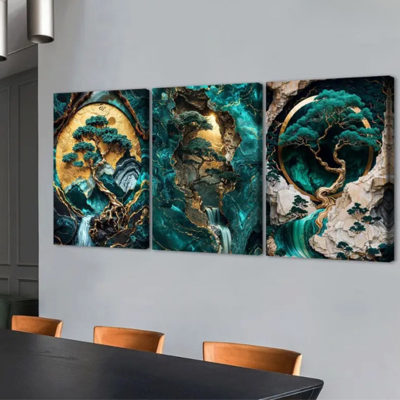 Tableau zen Arbre de vie, triptyque émeraude – vue 8