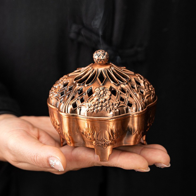 Brûle-encens ajouré en laiton, fleur de lotus – vue 13