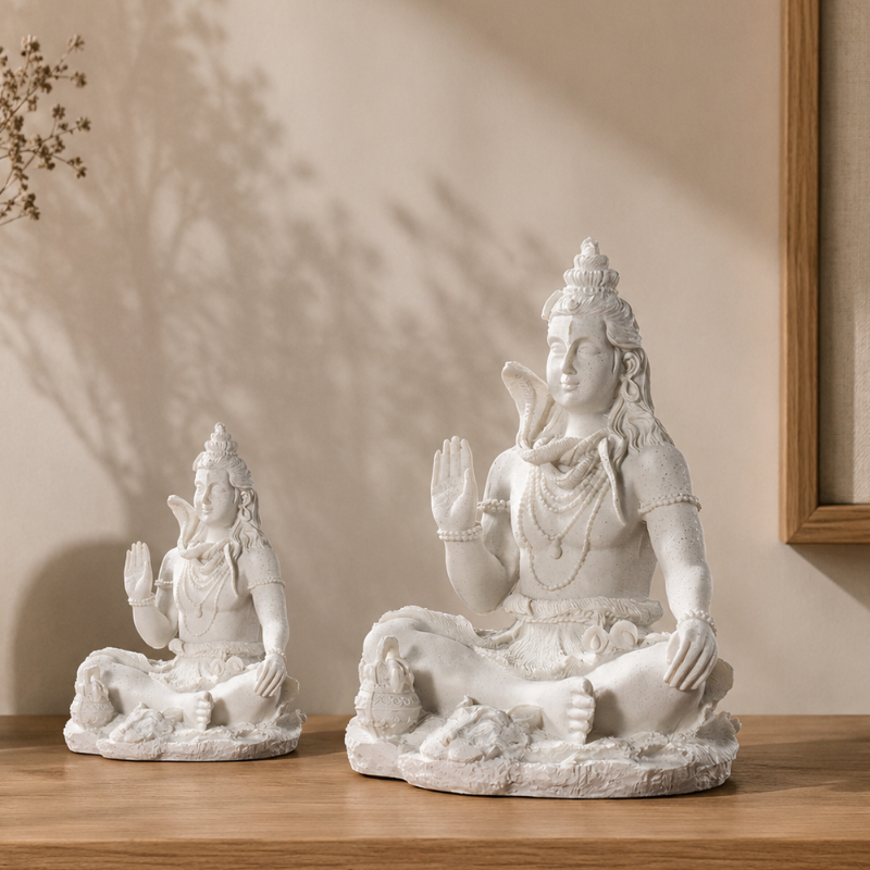 Statue Shiva en méditation, finition pierre claire – vue 3