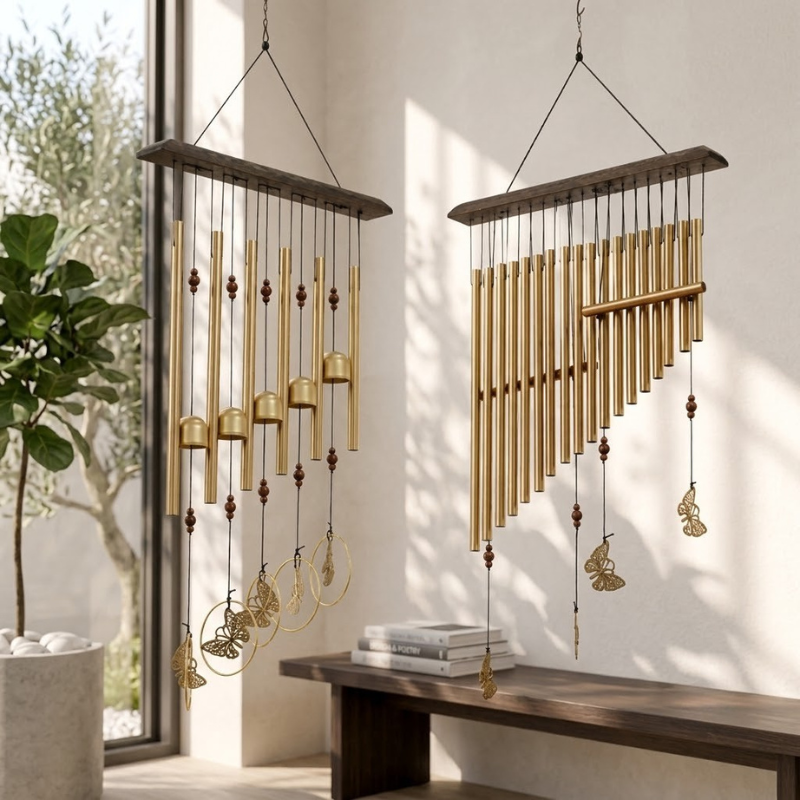 Carillon à vent doré, tubes et cloches zen – vue 8