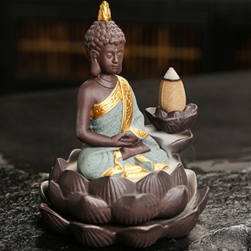 Porte-encens Bouddha lotus à reflux céramique – vue 30