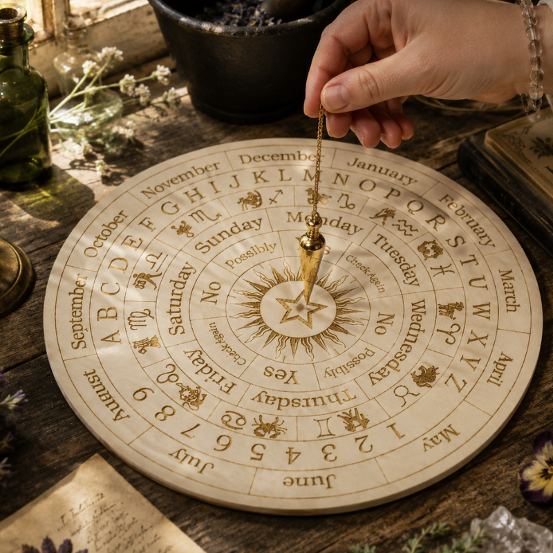 Planche de pendule en bois gravé, divination – vue 7
