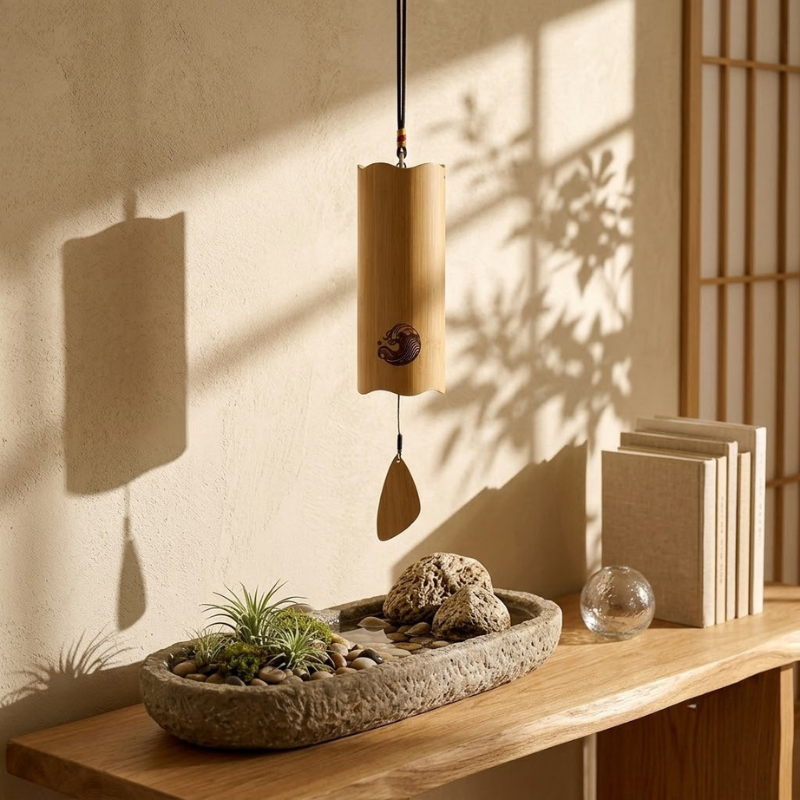 Carillon koshi en bambou, médaillon gravé – vue 3