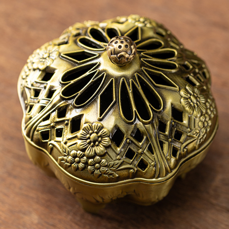 Brûle-encens ajouré en laiton, fleur de lotus – vue 4