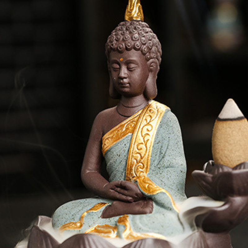 Porte-encens Bouddha lotus à reflux céramique – vue 31