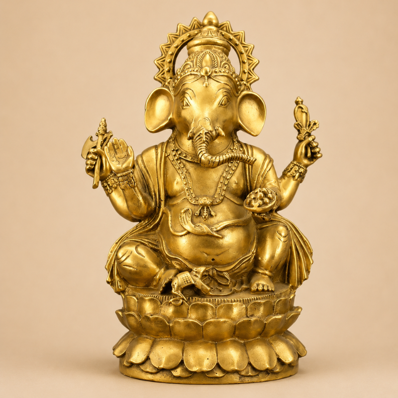 Statue Ganesh assis en laiton doré – vue 11