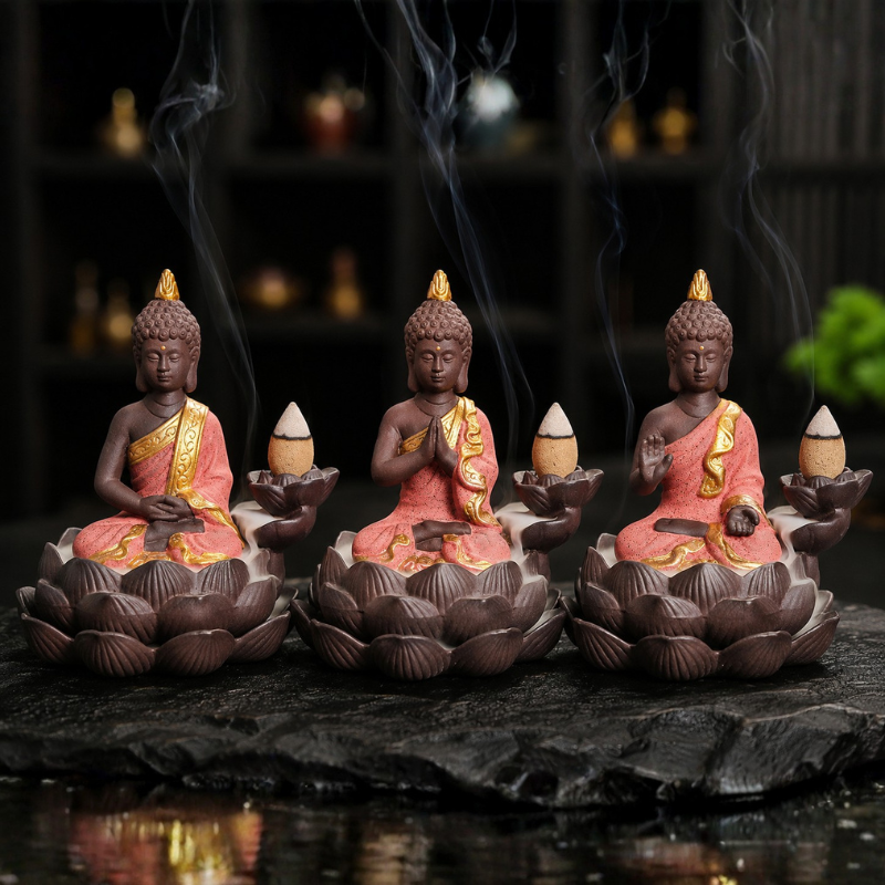 Porte-encens Bouddha lotus à reflux céramique – vue 15