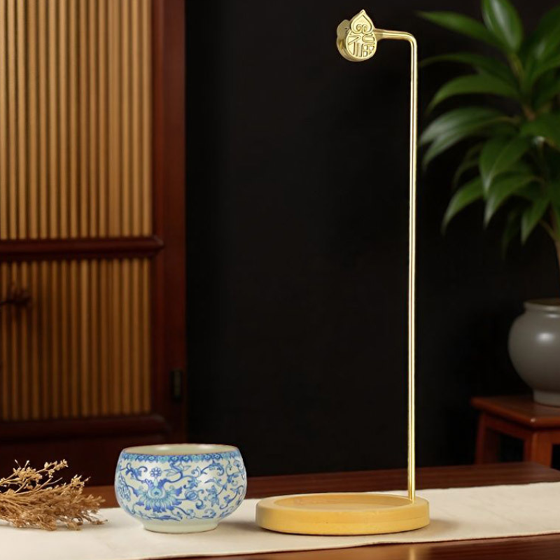 Porte-encens lotus suspendu, laiton et céramique – vue 2