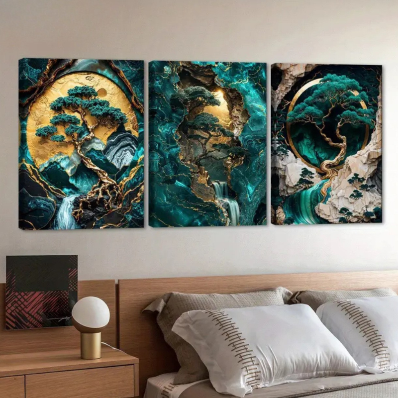 Tableau zen Arbre de vie, triptyque émeraude – vue 9