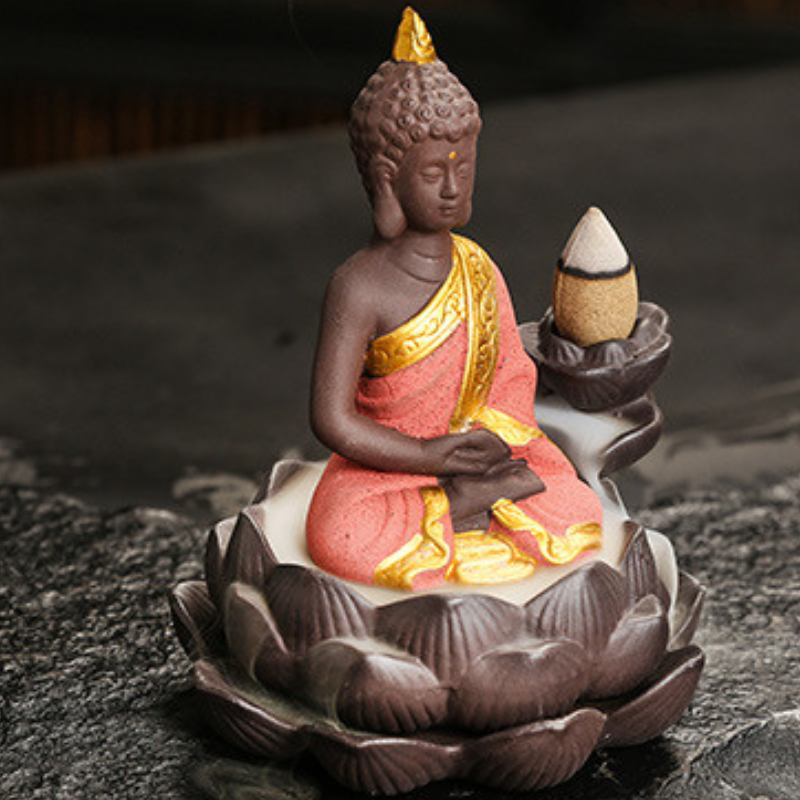Porte-encens Bouddha lotus à reflux céramique – vue 11