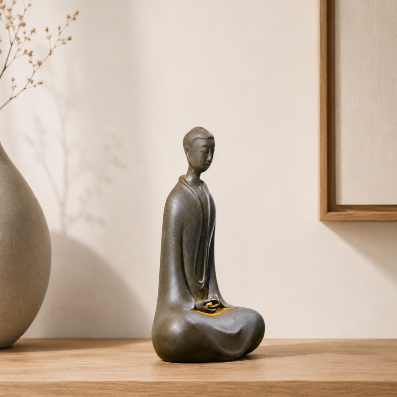 Statue zen Bouddha en méditation, gris mat – vue 3