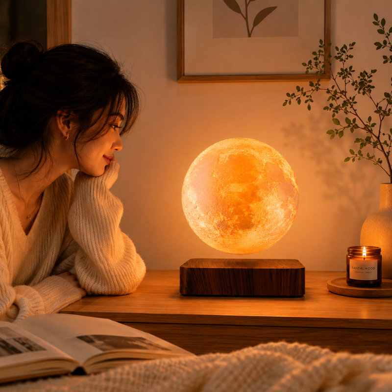 Lampe Lune en lévitation, socle bois – vue 5