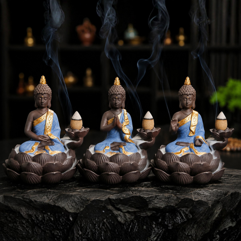 Porte-encens Bouddha lotus à reflux céramique – vue 28