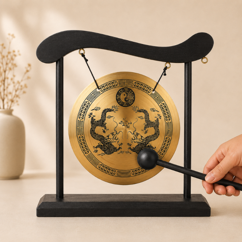 Gong tibétain de table, laiton et portique zen – vue 8