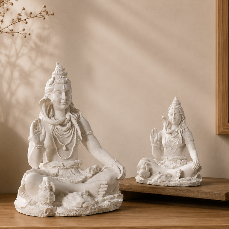 Statue Shiva en méditation, finition pierre claire – vue 4